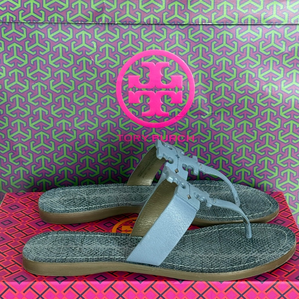 Tory Burch ocean mist Moore Flat Thong north leather size 7 -flip flop sandals - Picture 5 of 11